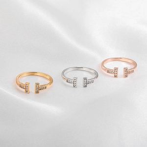 Original Korean version online red light luxury double T opening ring lovers fashion simple precision diamond joint index finger female