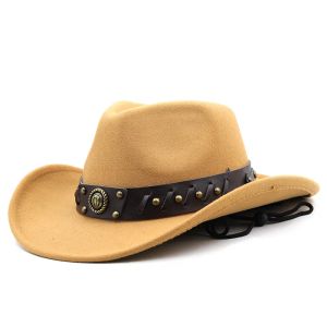 Wind Proof Rope Cow Head West Cowboy Hat Woolen Jazz Top Hat Men Ladies National Style Autumn Winter Panama Felt Cap Sun Hat