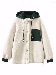 Kvinnors dike rockar vinter lamm päls huva jacka fleece löst ner varm parka shearling fårskinn streetwear ytterkläder