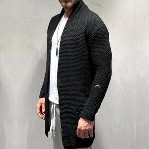 Men's Sweaters Fashion Ripped Design Knitted Stitching Long Cardigans Men Sweater Jackets Fall Winter Warm Sleeve Knit Mens Coat