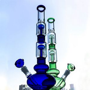 Wholesale Ship By Sea Double 4 Arms Tree Perc Hookahs Glass Bongs Water Pipes Oil Dab Rigs With Diffused Downstem 16 Inch 18mm Female Joint 4mm Thick With Bowl