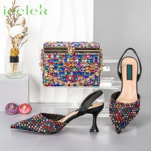 Dress Shoes Selling Rainbow Color Pointed Toe Sandal Full Of Diamonds Design Matching Bag Set For Women Wedding Party 230809