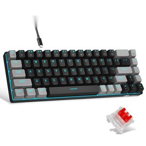 Taşınabilir% 60 Mekanik Oyun Klavyesi MK Kutu LED Arka aydınlatmalı Compact 68 Keys Mini Kablolu Ofis Klavyesi Mavi Anahtarlı