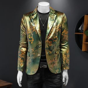 Autumn Vintage Flower Velvet Men Blazers Luxury Casual Business Sack Jacket Male Social Bankets Party Formal