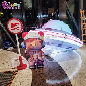 卸売りの屋外イベント広告インフレータブル漫画宇宙船の追加LEDライトの追加UFOモデルインフレーションスペーステーマの装飾エアブロワーでの販売