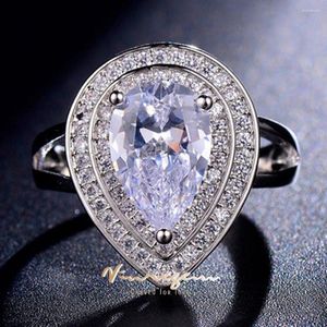 クラスターリングvinregem bohemia pear cut lab sapphire gemstone sona diamonds ring for womenギフト記念日カクテルファインジュエリー