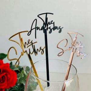 Outros suprimentos para festas de eventos Aço inoxidável personalizado Nome do convidado Festa Agitadores de bebidas Acessórios de bar de coquetéis personalizados Centro de mesa de casamento 230809