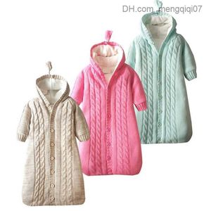 Pyjamas baby sovsäck vintervagn kuvert filt swaddle plus sammet tjock mjuk stickad blixtlås baby sovväska z230811