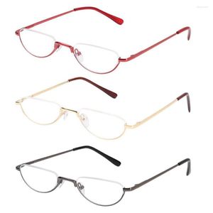 Solglasögon retro läsglasögon högupplöst metallfjäder gångjärn halvmåne semi rimless läsare optiska skådespel små ramglasögon