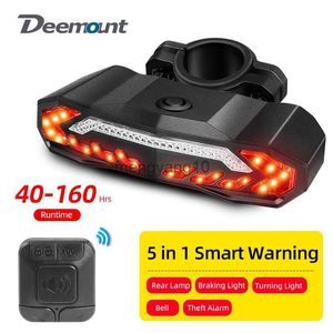 Bike Lights Bicycle 5 in 1 Tail Lamp Braking Warning Turning Rear Light Bike Bell Horn Remote Call Theft Alarm Siren 40-160Hrs Type-C Port HKD230810