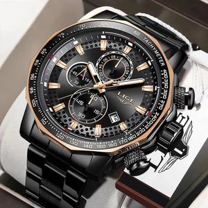 Relógios de pulso Lige Men Watches Data à prova d'água Relógio de luxo de luxo de discagem grande para o cronógrafo de aço inoxidável quartzo pulso 230809