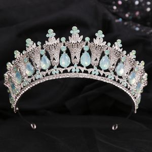 Wedding Hair Jewelry Opal Princess Crown Royal Queen Green Crystal Tiaras Bride Headwear Baroque Retro Bridal Head Accessories 230809