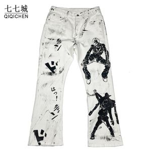 Erkek kot hip hop kargo pantolon erkekler sokak giyim anime figürleri grafik baskı denim kadınlar cadde moda gündelik alevlendirilmiş pantolon 230809
