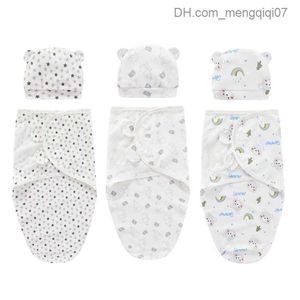 Pajamas 2-piece set of newborn baby packaging blankets and caps Summer baby sleeping bags Cotton baby Swad blankets Sleeping bags 0-3 months Z230811