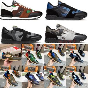 2023 Luxury Fashion Rockrunner Sneakers Designer Shoes Camo Mesh Leather Black Blue Women Mens dress Shoe Platform Loafers Vintage Trainer valencia Camouflage