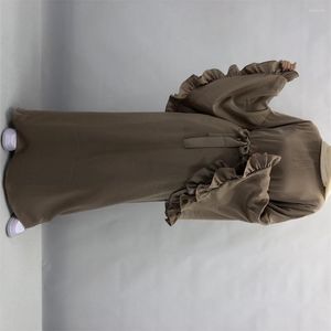 Ethnic Clothing Dubai Flowy Abaya Big Ruffle Sleeve Islamic Muslim Women Zip Maxi Dress Flare Cuff Modest Shiny Soft Velvet Satin Cloth