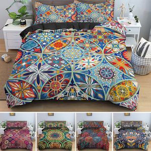 Zestawy pościeli za Vintage Bohemian Single King Queen Sesty Boho Mandala Quilt kołdra kołdry z poduszkami łóżka 230809