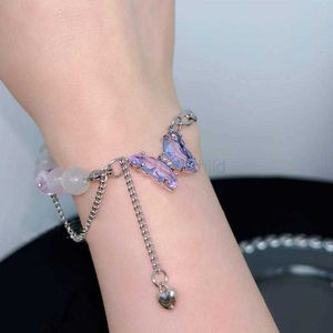 Charmarmband Purple Crystal Butterfly Armband For Women Love Heart Tassel Opal Armband Högkvalitativa tillbehör Smyckespresent till vän