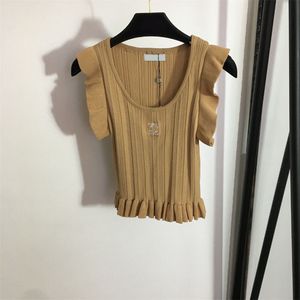 Camisetas femininas com mangas babados de malha, blusas de design de moda verão, tops com decote quadrado, roupas femininas