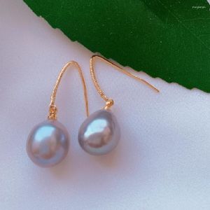 Dangle Earrings 11-13MM Natural Drops Gray Pearl Earring 18KGB Holiday Gifts Party Women Cultured Hook