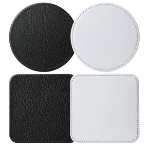 Sublimering av tom cup coaster pu läder rund fyrkant mugg mattor bilkopphållare muggar pad diy hantverk vinylprojekt levererar barware accesories 2 design yG1230