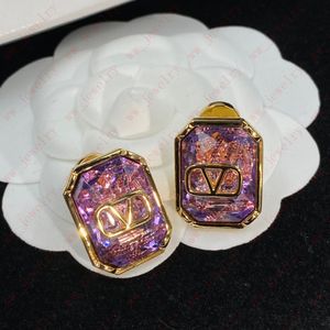 Tasarımcı Moda Purple Square Crystal Alfabe Kadın Küpe Sapı, Lüks Kişilik Yüksek Sense, Kendinize En İyi Hediyeyi Ver