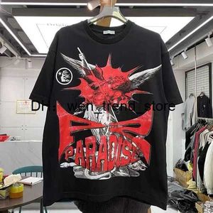 Hellstar Studios Bigger Than Satan Short t Shirts Plus Size Men T-shirts Retro Distressed Heavy Cotton Tops Man Vintage Oversized T-shirt Streetwear Tee 2 01NG