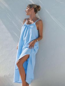 Women's Sleepwear Marthaqiqi Fashion Pajamas For Women Cotton Spaghetti Strap Sexy Split Nightgowns Backless Nightie Femme Dress