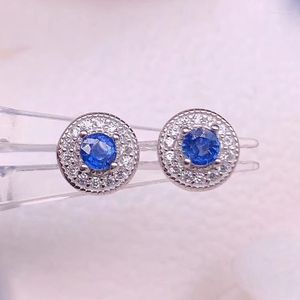 Saplama küpeleri kolife mücevherler günlük aşınma için mavi safir 3mm doğal 925 gümüş