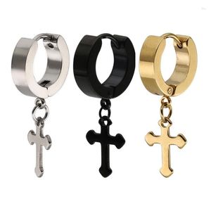 Серьги-кольца с крестом, маленькие для мужчин и женщин, корейские висячие серьги с кисточками, не пирсинг