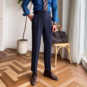 Mäns kostymer 2023 Högkvalitativ affär Casual Draped High-Mist byxor män ränder formella byxor manlig kontor social kostym p49