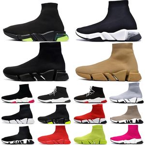 2024 Sockenschuhe Männer Frauen Graffiti Weiß Schwarz Rot Beige Rosa Klare Sohle Schnürung Neongelb Herren Damen Socken Speed Runner Trainer Flache Plateau-Sneaker lässig