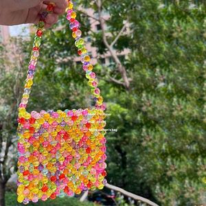 Evening Bags Fashion Colorful Mixed Color Acrylic Beaded Bag Summer Leisure Handwoven Crystal Women's Shoulder Simple Cute Girl Handbag