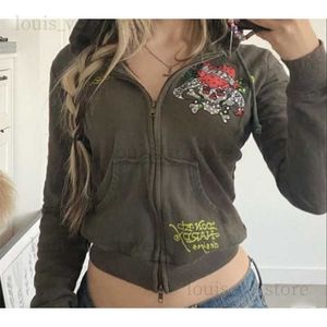 High Street Sıradan Kadın Mahsul Zip Hoodie Y2K 90S Punk Gotik Kız Kafatası Baskı HARDIGAN SOKAK GİYESİ HARAJUKU COOCOCE CATE T230811