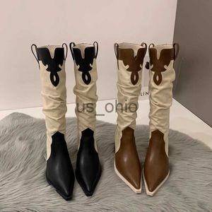 Botas Knight Women Boots White Western Cowboy Sapatos pontiagudos do joelho