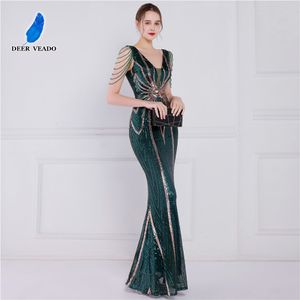 도시 섹시한 드레스 Deerveado Green Squin Long Evening Dress 2023 럭셔리 구슬 공식 Dres 우아한 가운 세련된 여자 Maxi 230810