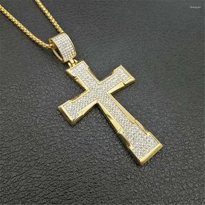 Pendant Necklaces Men Cross Christ Hip Hop Jewelry Iced Out Bling Rhinestone Gold Color Crucifix Necklace Chain XL1301