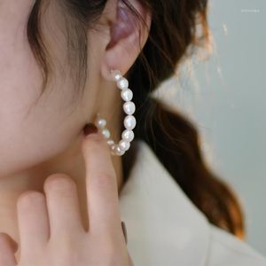 Hoop örhängen koreansk stil naturliga sötvatten pärlor 925 sterling silver cirkel smycken gåva för kvinnor