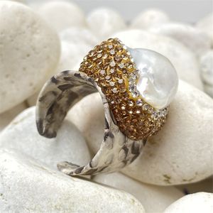 Pierścień Solitaire Naturalne barokowe nieregularne perełowe skórne regulowane pierścień panie niszowe