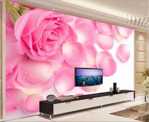 Wallpapers CJSIR Custom Wallpaper Beautiful HD Rose Petals Living Room TV Background Wall Home Decoration Mural 3d