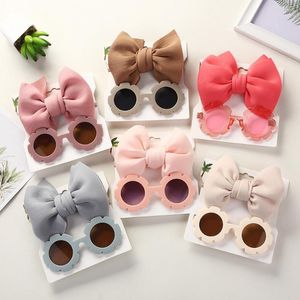 Hair Accessories 2pcs/lot Baby Girls Sunglasses Hairband Set Toys Bow Nylon Headband Various Glasses For Children Pography Props Gifts
