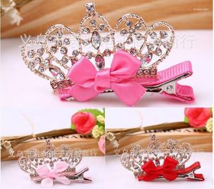 Hundkläder Fashion Diamond Pure Natural White Crystal Pet Hair Clip Hairpin Korean Stereo Crown Headdress Ornaments 10st