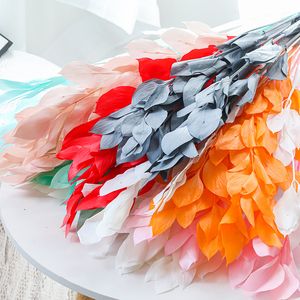 2023 Mest populära riktiga bevarade orange bladblommor arrangemang Eternal Leaves Flowers Home Wedding Decoration 5st/Bunch