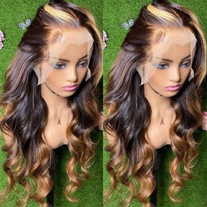 180%density 28 30 Inch Highlight Honey Body Wave 13x4 HD Lace Front Human Hair Wigs Remy Ombre Colored Wavy Lace Frontal Wigs for Women