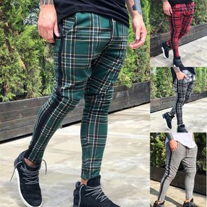 Men Trousers Pants Fitness Workout Joggers Plaid Sweatpants Red Slim Fit Long Pants With Pockets Size M-3XL292G