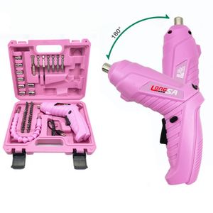 Skruvmejslar Full Pink Electric Skruvmejsel Alloy Steel Bit Battery Snabbladdning DIY HANDICRAFTS Reparation Power Tools Set for Women Girls Gift 230810