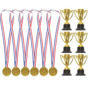 Decorative Objects Figurines Children Award Medals Game Toys Kids Plastic Kids Medal Award 12 Football Soccer Cup Trophy Mini Pcs 230810