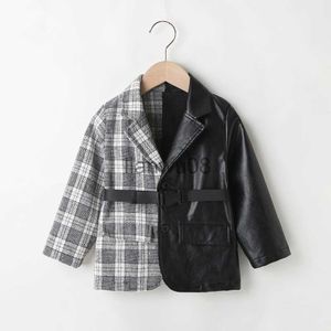 Jackets Toddler Newest Fashion Girls Long Sleeve Plaid Patchwork PU Singlebreasted Top Coat Child Jacket Kids Baby Leather Outwear 27Y x0811