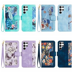 الفراشة زهرة بوليت محفظة محفظة من أجل Samsung S23 Ultra S22 Plus S21 Fe A54 A14 A23 A34 A53 A33 A32 A13 SING HAWAIIAN FLORAL CART SLOT SLOT SLOT SLIP SLIP SLIP