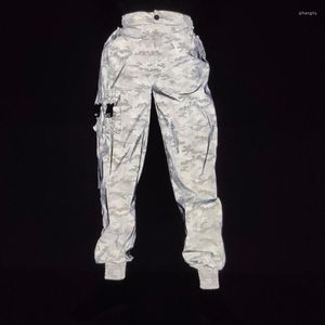 Pantaloni da uomo camuffato di carico riflettente uomini donne tasche di moda sport jogging side side zipper harajuku hip hop dance pantalons